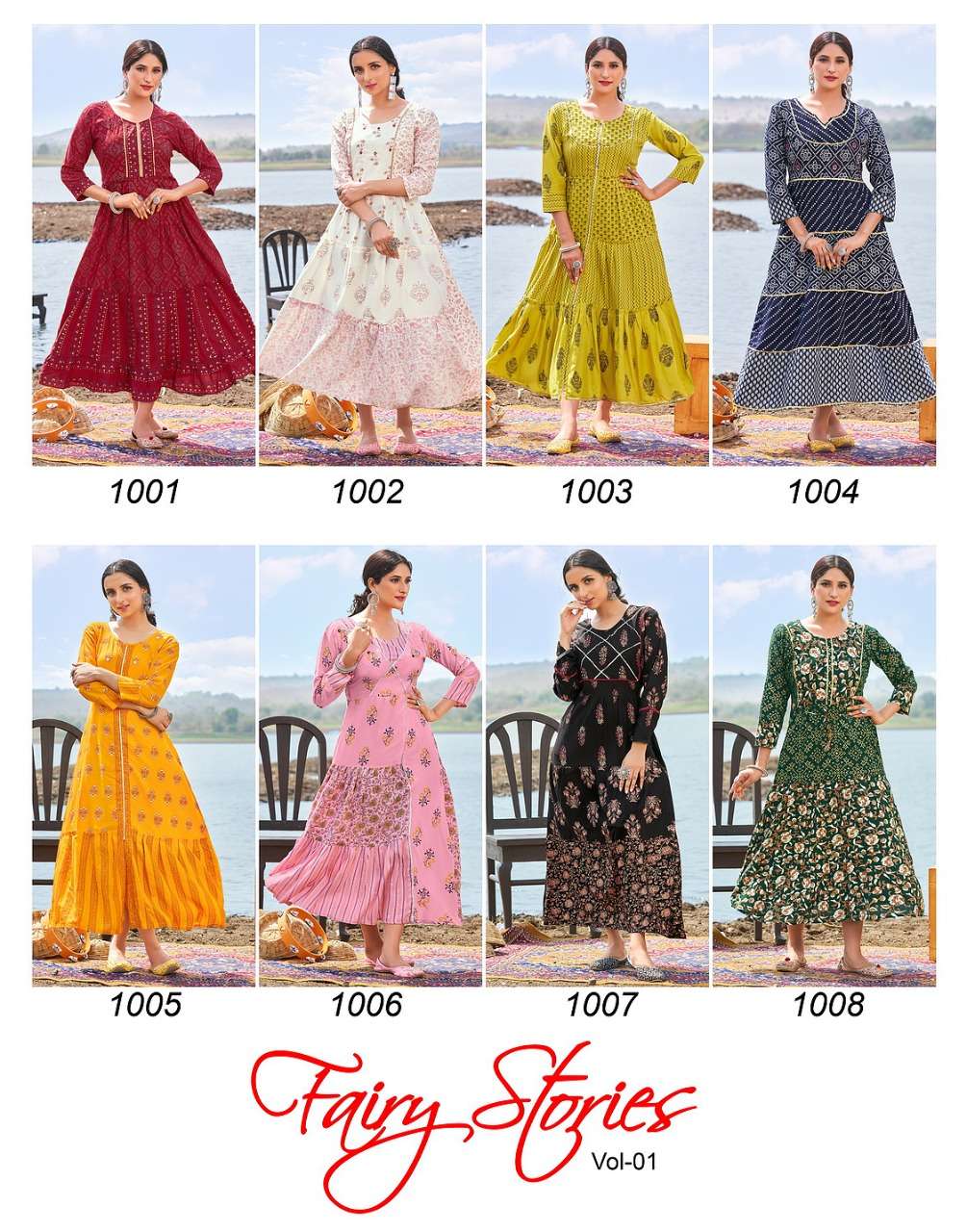 banwery fairy stories vol 1 1001-1008 series rayon long designer kurtis wholesale price surat