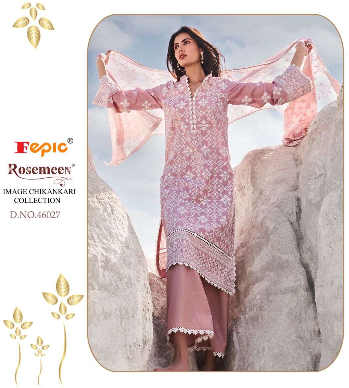 fepic rosemeen image chikankari collection 46021-46027 series salwar suits wholesale suplier surat