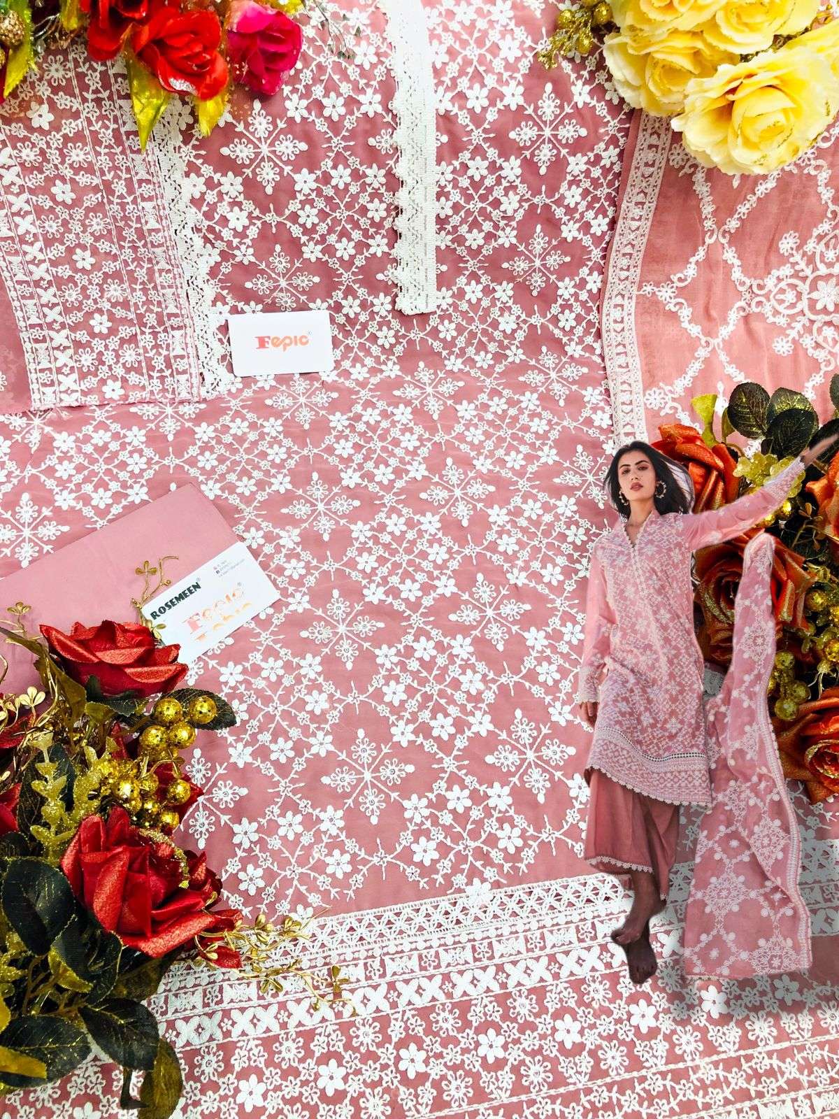 fepic rosemeen image chikankari collection 46021-46027 series salwar suits wholesale suplier surat