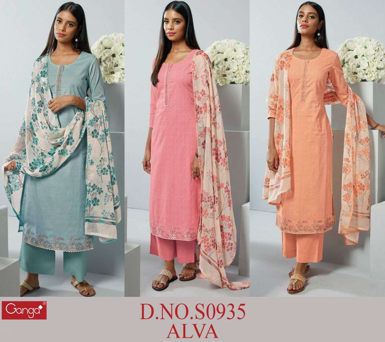 ganga alva 935 latest designer dress material catalogue wholesale price surat