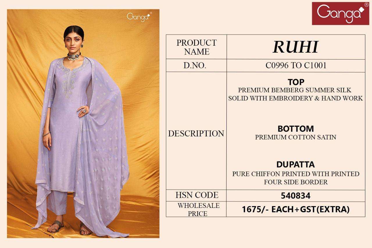 ganga presents ruhi premium bemberg silk salwar kameez wholesale price surat