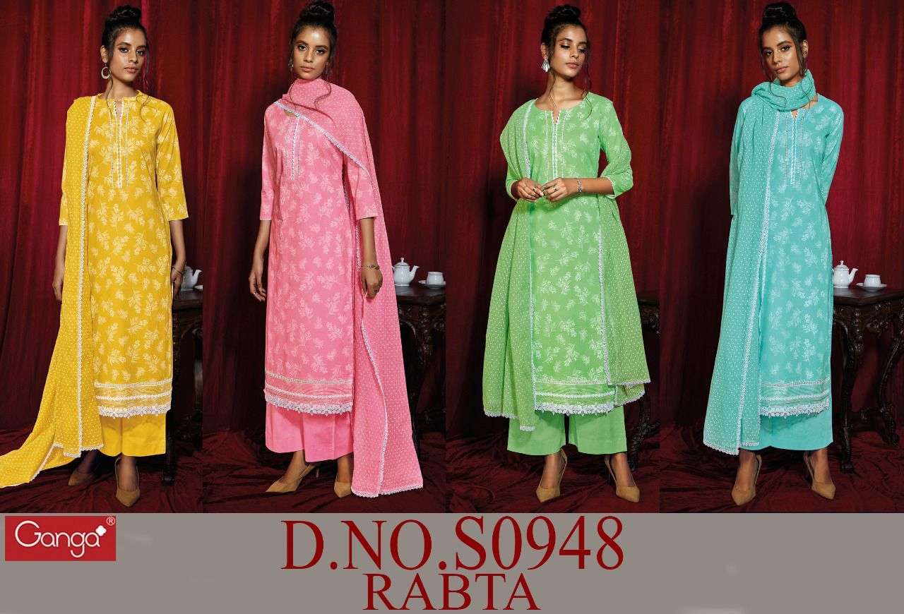 ganga raabta 948 premium cotton trendy look dress material collection wholesale price surat