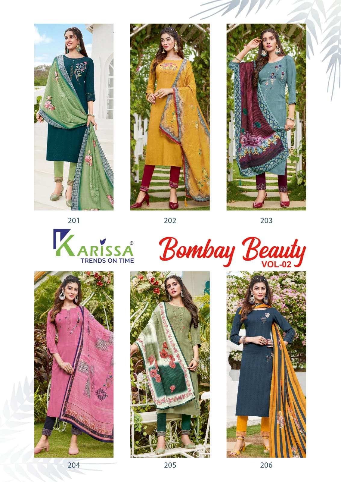 karissa bombay beauty vol 2 201-206 series premium visocse designer kurtis wholesale price surat