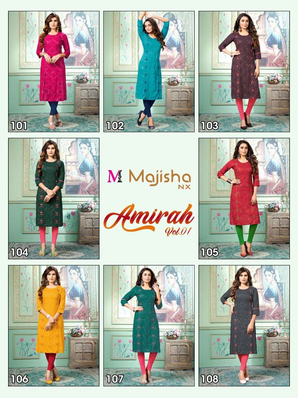 majisha nx amirah vol 1 rayon trendy long kurtis collection wholesale price surat