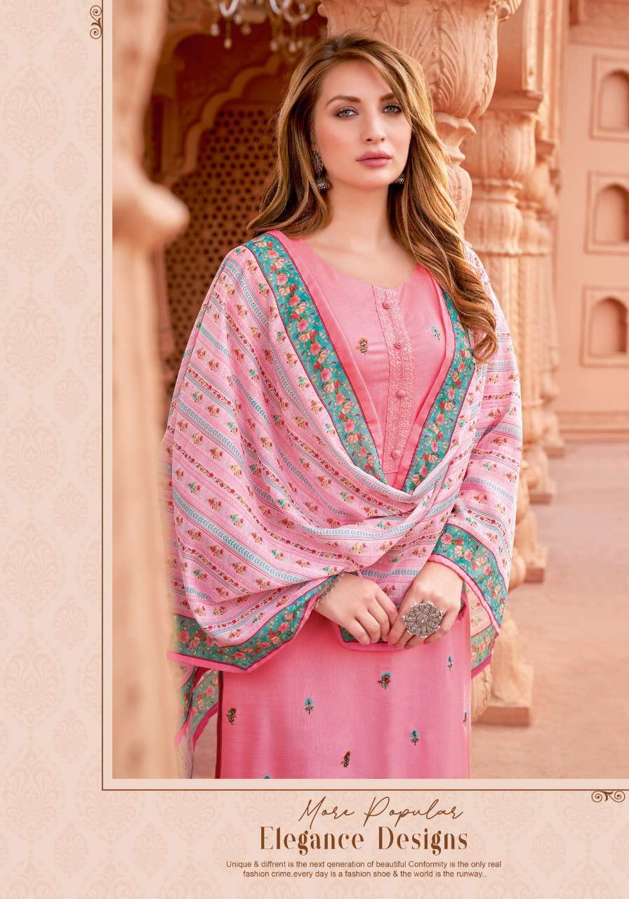 pink mirror refresh rayon fancy embroidered kurtis bottom dupatta set wholesale price india