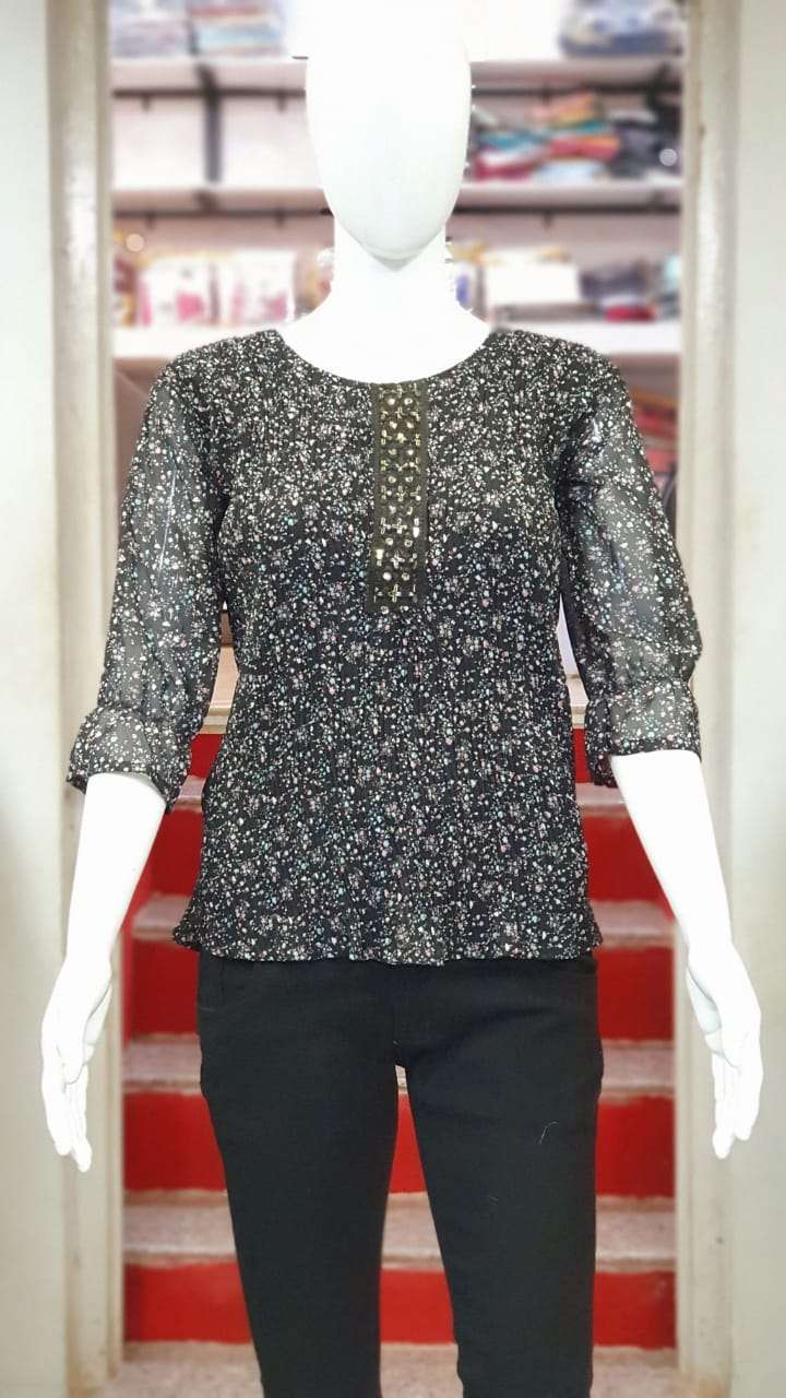 pratham fashion 301 freel georgette designer short tops collection wholesale price surat