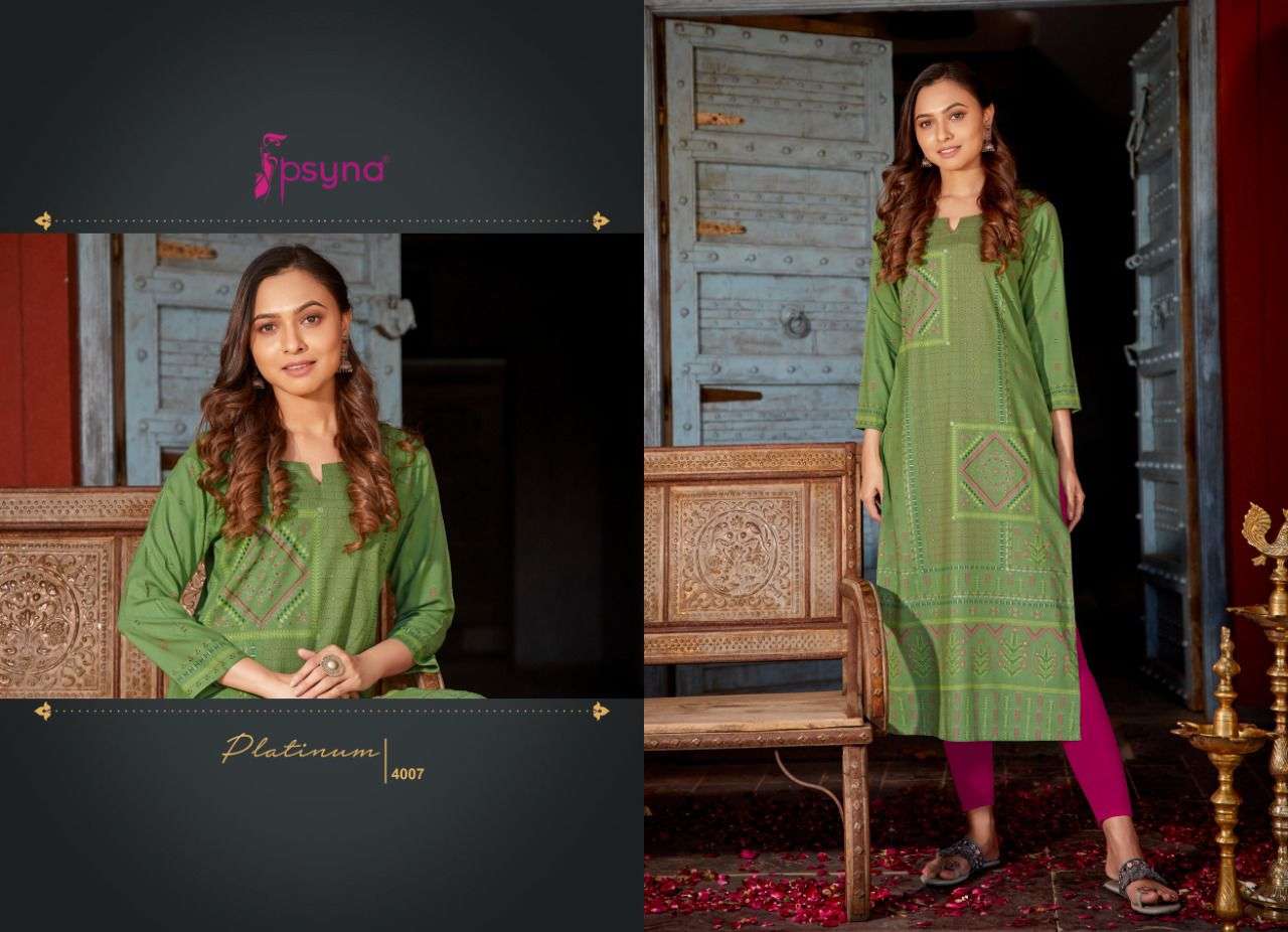 psyna platinum vol 4 straight designer kurtis collection wholesale price pratham exports surat