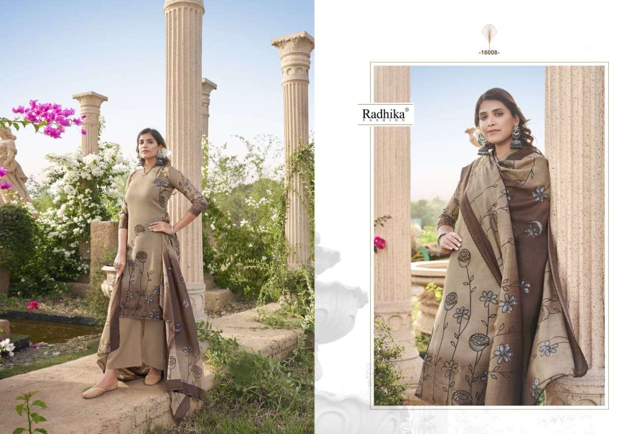 radhika fashion kenza vol 6 16001-16008 series cotton embroidered dress material wholesale price surat