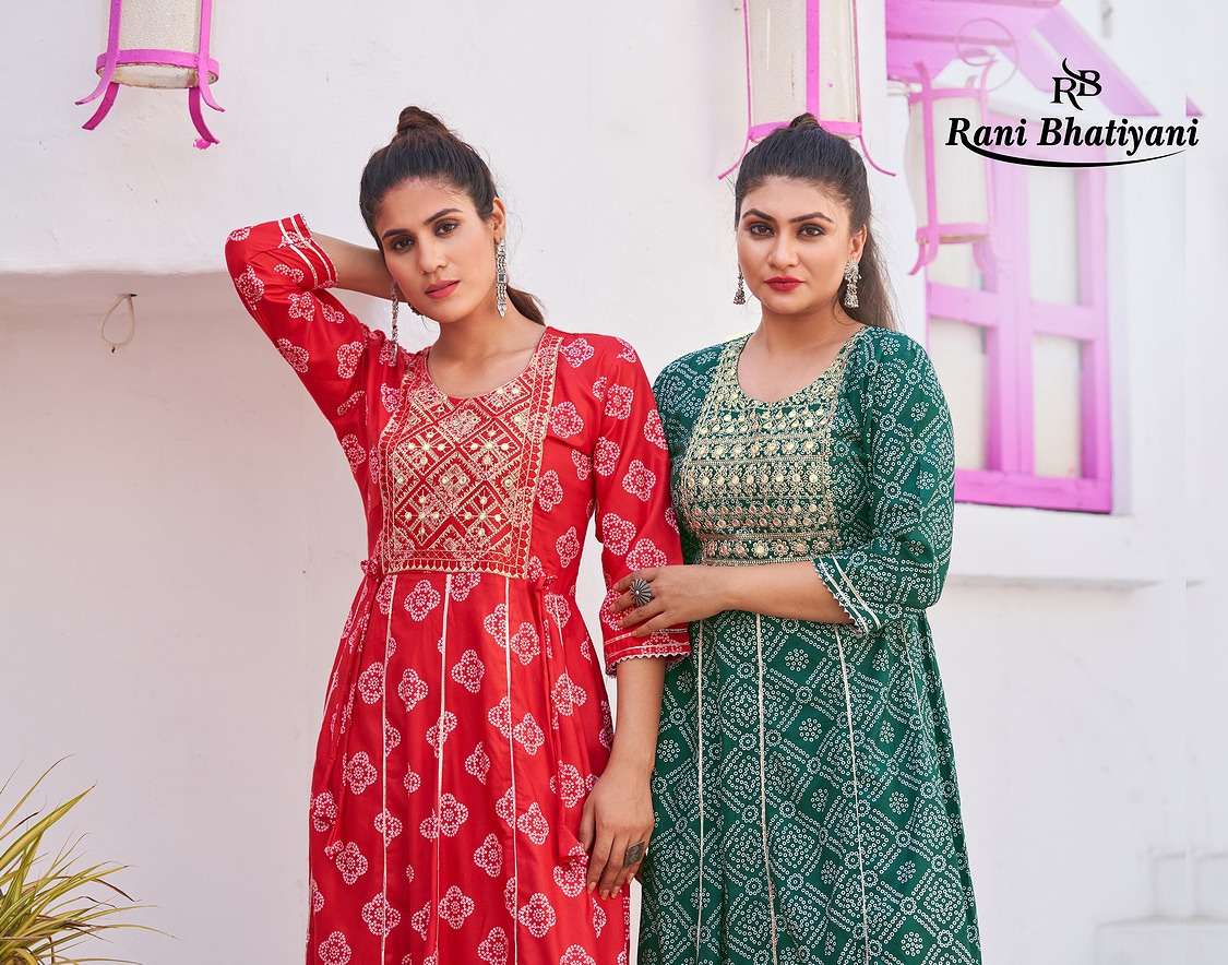 rani bhatiyani bandhani vol 1 rayon trendy kurtis collection wholesale price surat