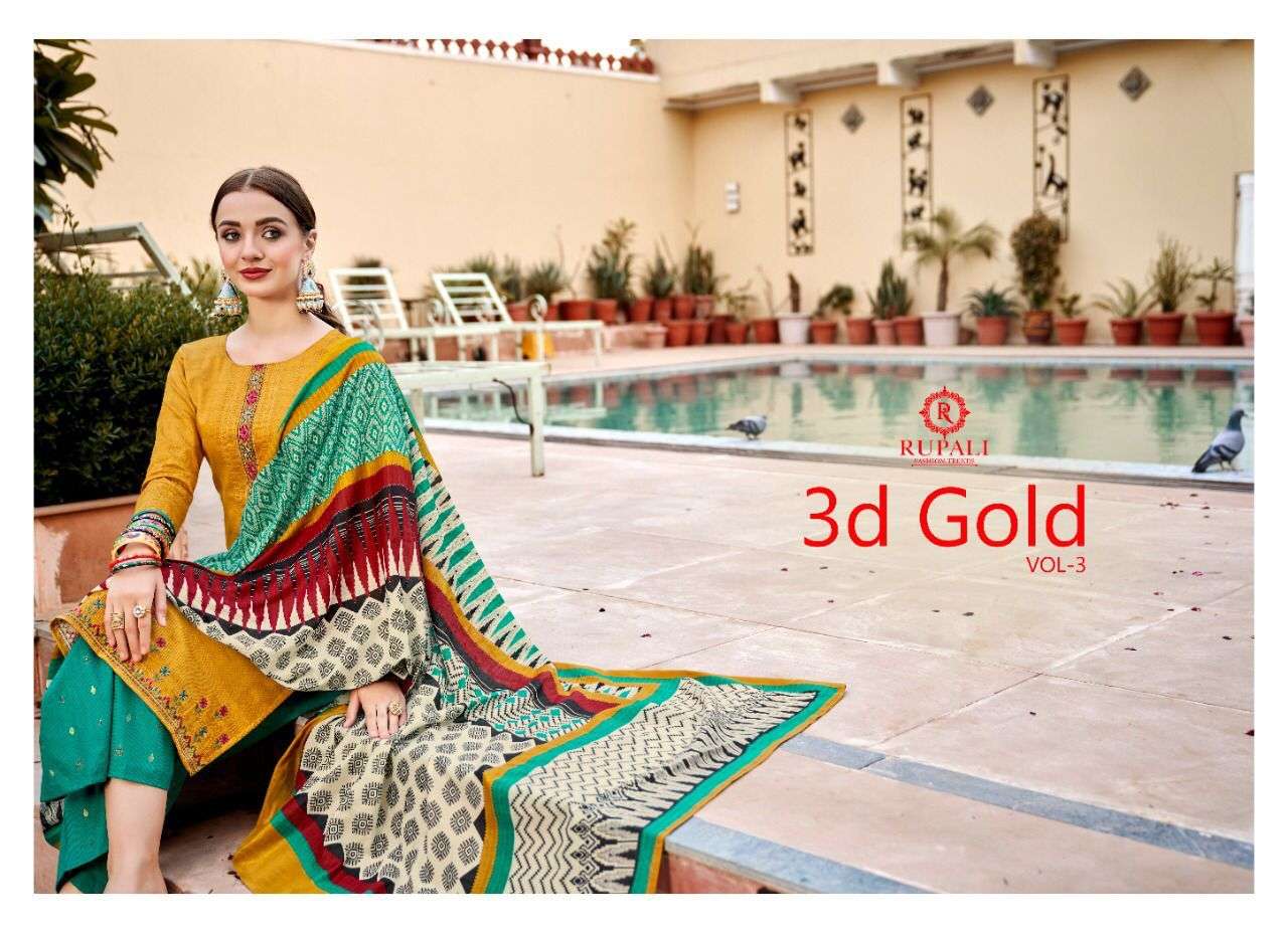 rupali fashion 3d gold vol 3 jam satin salwar kameez pratham exports