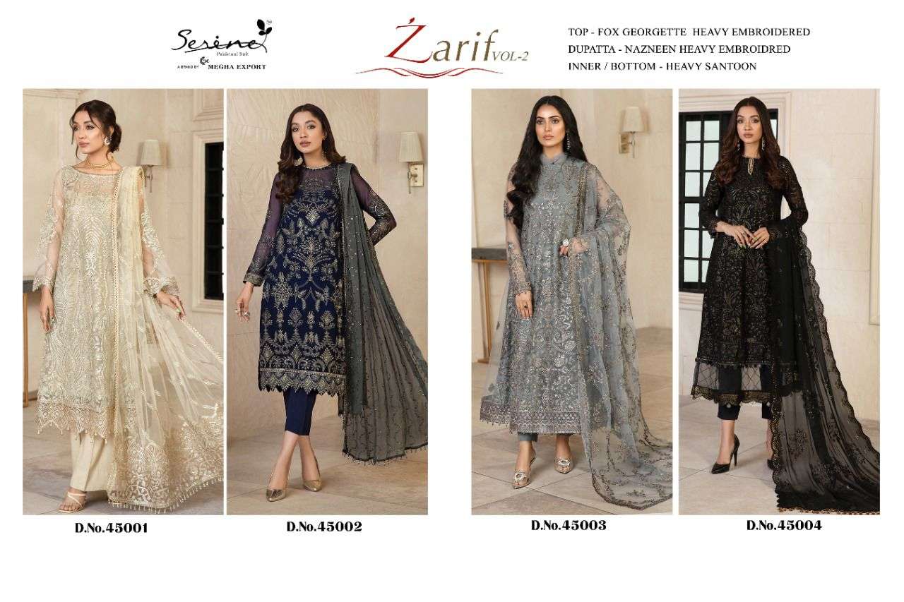 serene zarif vol 2 45001-45004 series georgette fancy embroidered salwar kameez surat