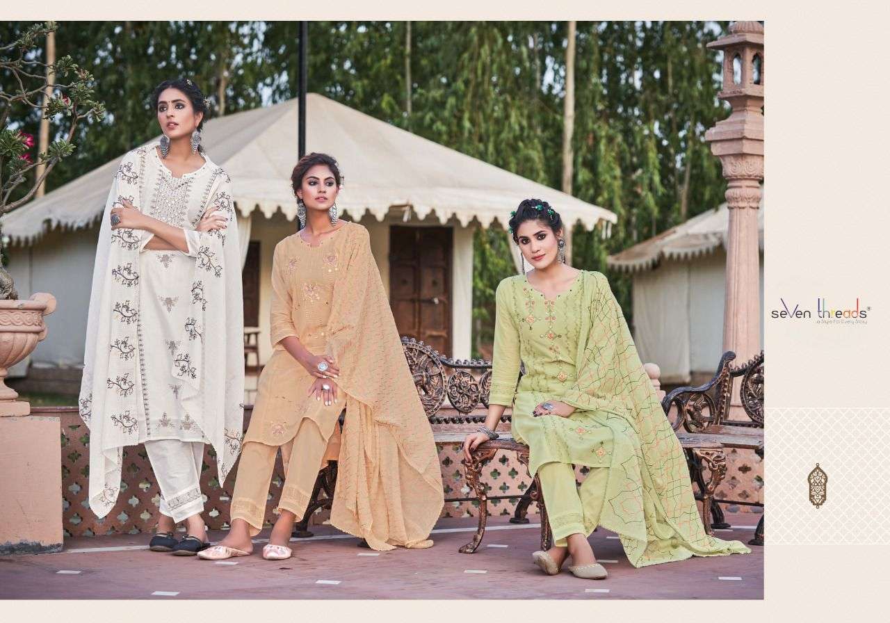 seven thread by sangini 1001-1007 series designer kurtis collection at pratham exports surat