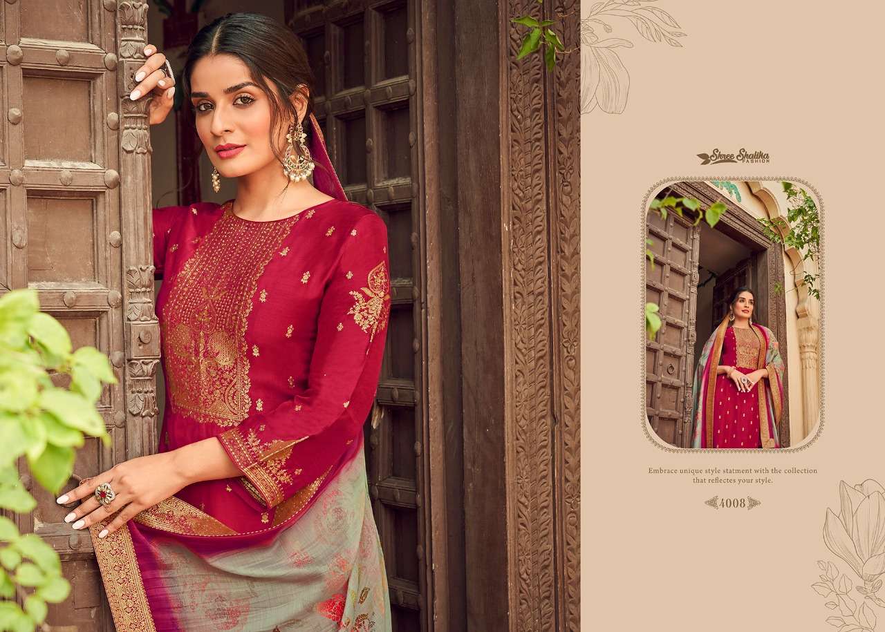 shalika fashion mandakini vol 4 4001-4008 series pure dola jequard salwar kameez wholesale price surat