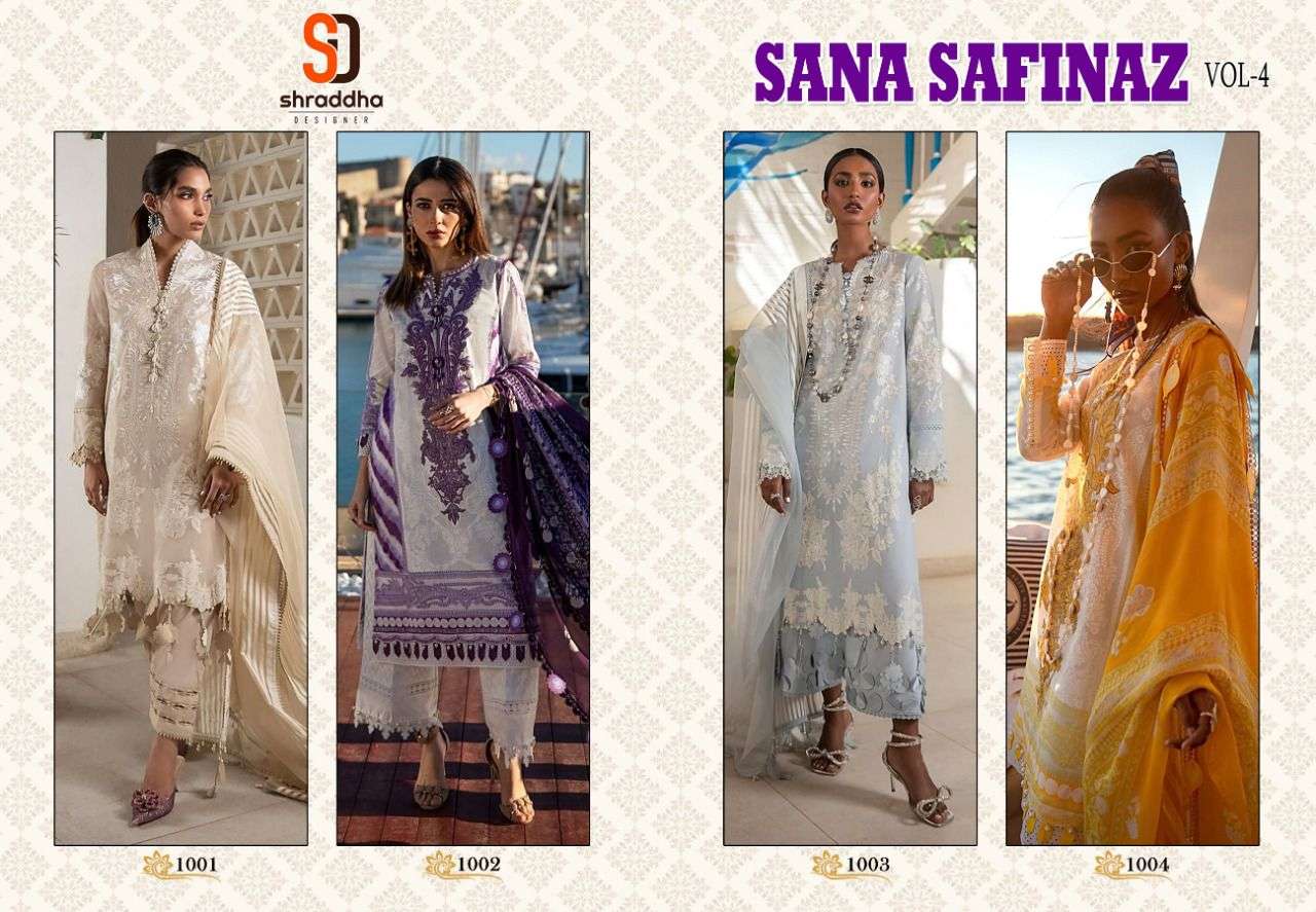 shraddha designer sana safinaz 2022 vol 4 lawn cotton pakistani salwar kameez wholesale price surat
