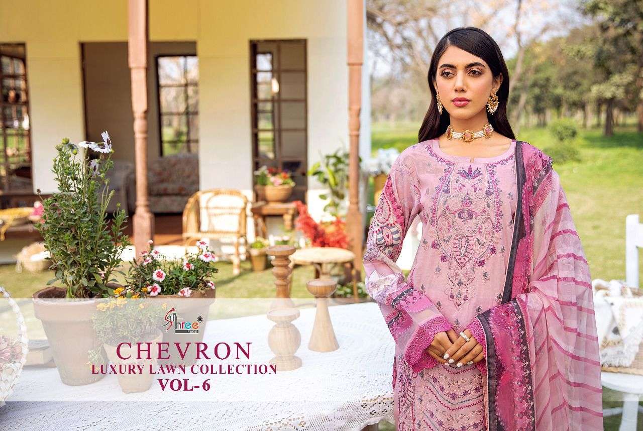 shree fabs chevron luxury lawn collection vol 6 catalogue available at pratham exports surat