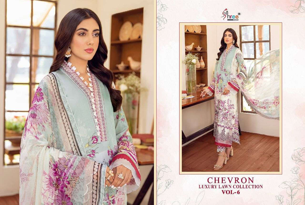 shree fabs chevron luxury lawn collection vol 6 catalogue available at pratham exports surat