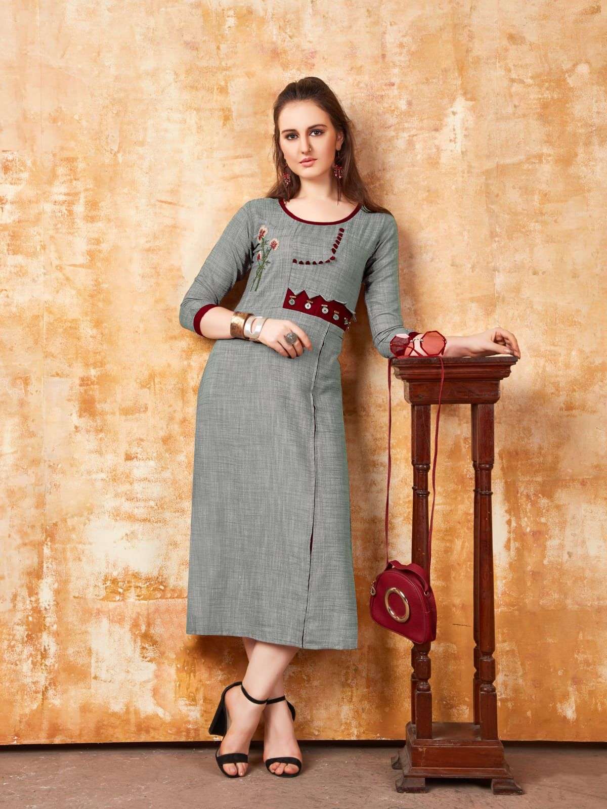 tips and tops madame rayon denim fancy fabric kurtis collection wholesale price surat