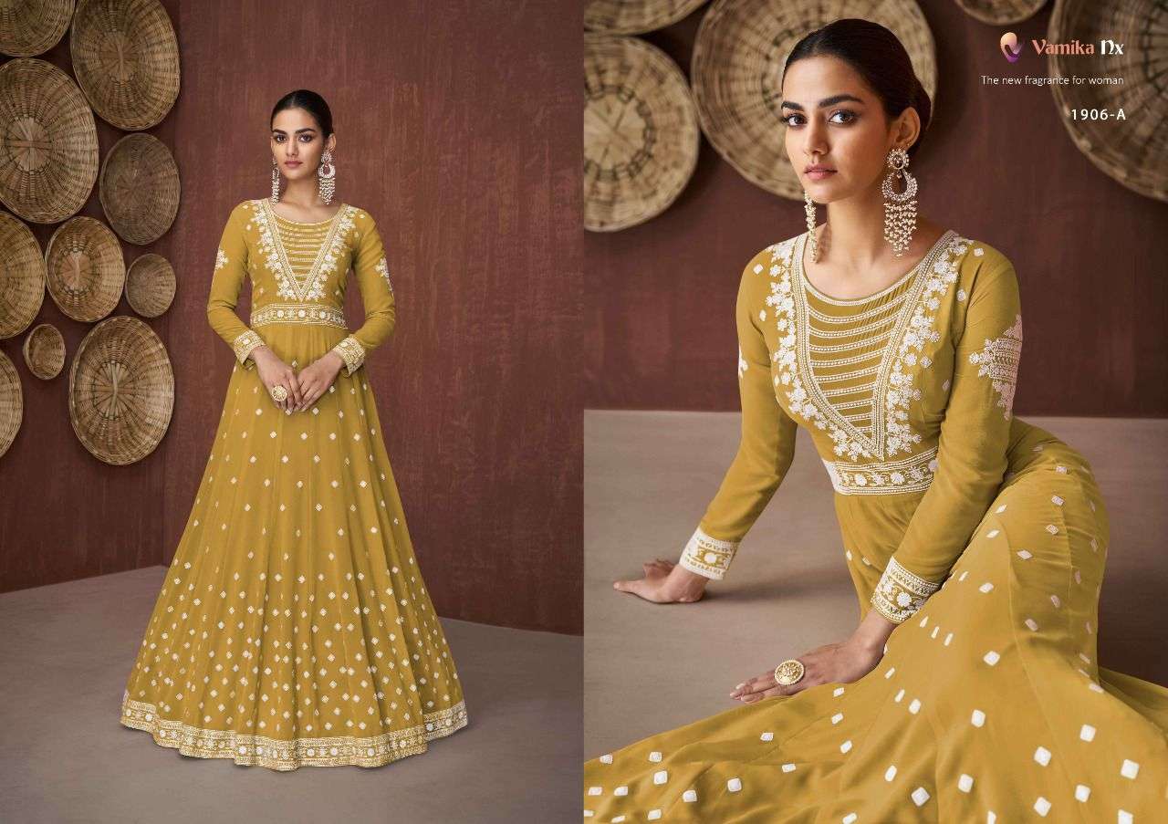 vamika nx siya colours 1906 a - 1906 e series designer georgette gown collection wholesale surat 