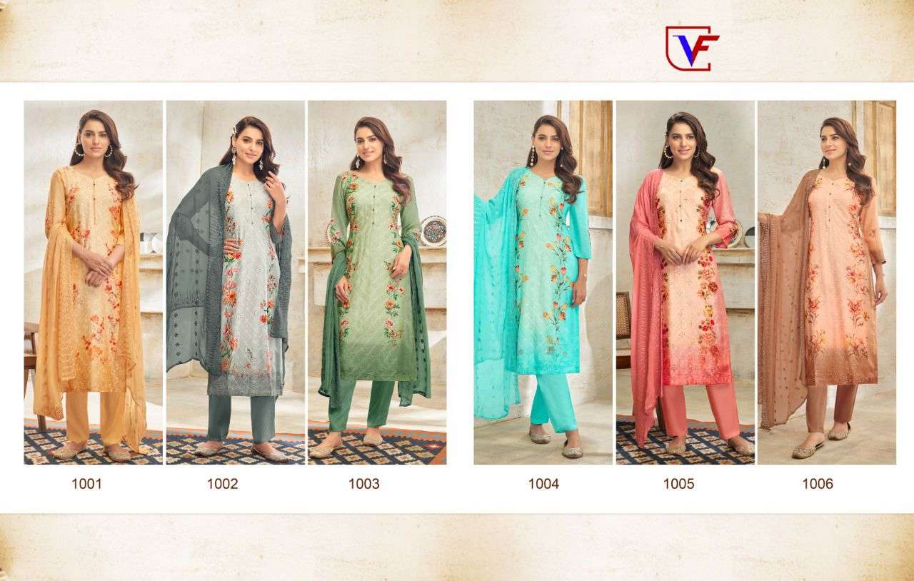 vinza fashion roshani 1001-1006 series pure muslin salwar kameez at pratham exports surat
