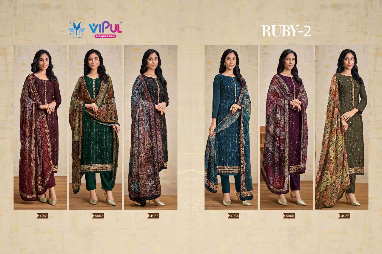vipul ruby vol 2 4961-4966 series chinon with fancy work salwar kameez wholesale price surat