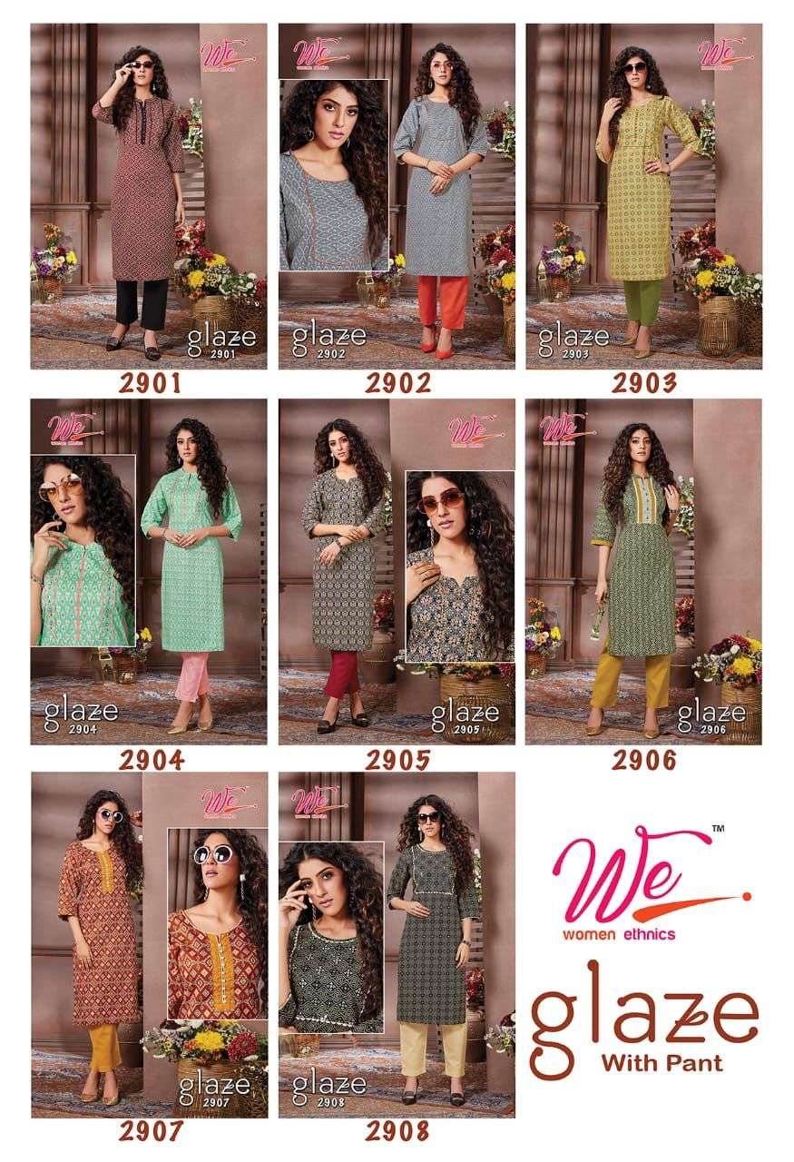 we by glaze 2901-2908 series cotton kurti with pant set collection online wholesaler best price surat