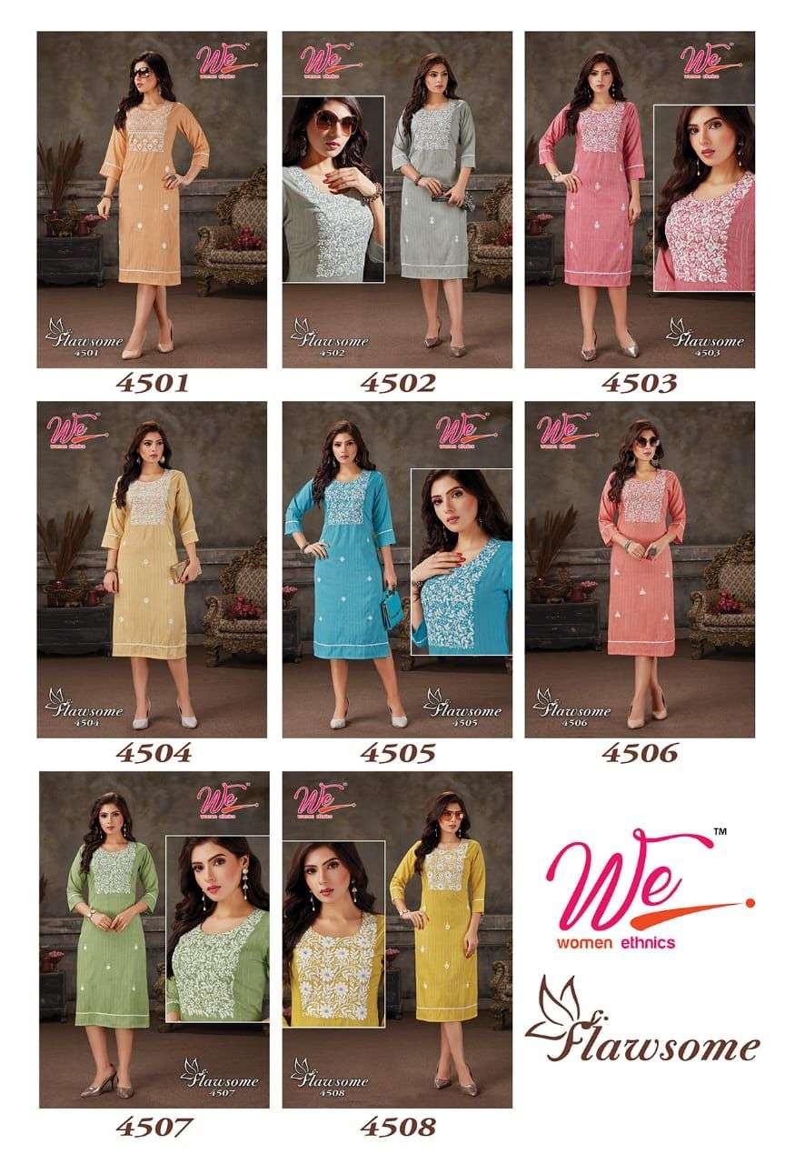 we flawsome 4501-4508 series designer kurtis collection at pratham fashion surat