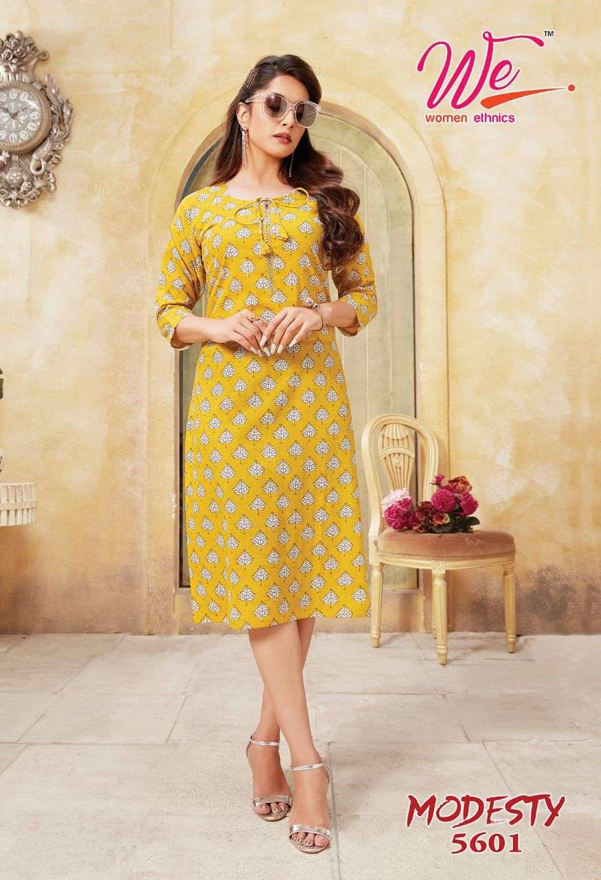 we modesty catalogue pure cotton printed woman ethnic wear kurtis wholesale price surat