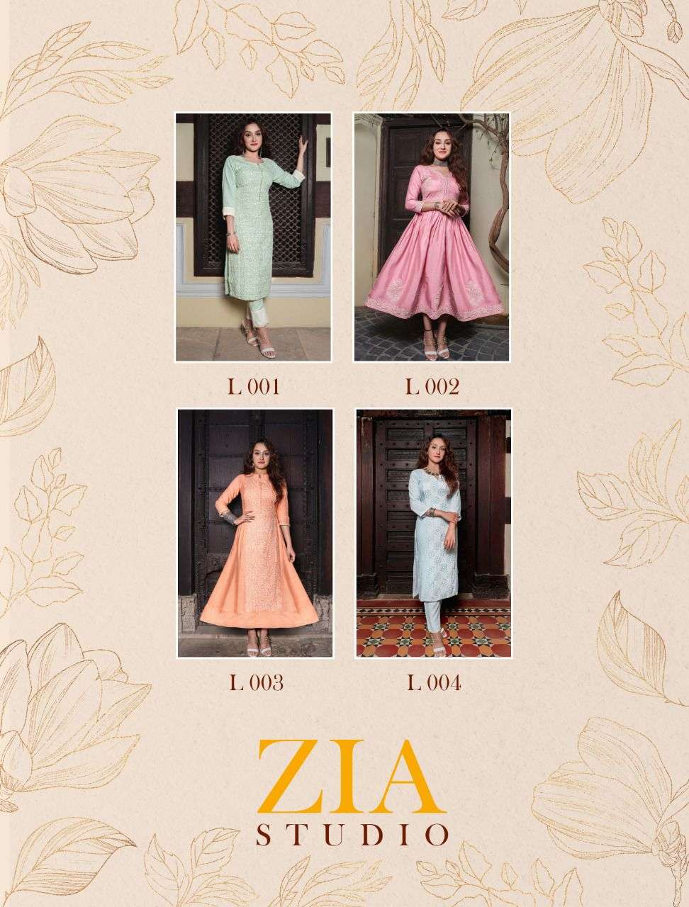 zia studio lucknowi 001-004 series rayon stylish look designer kurtis wholesale price surat