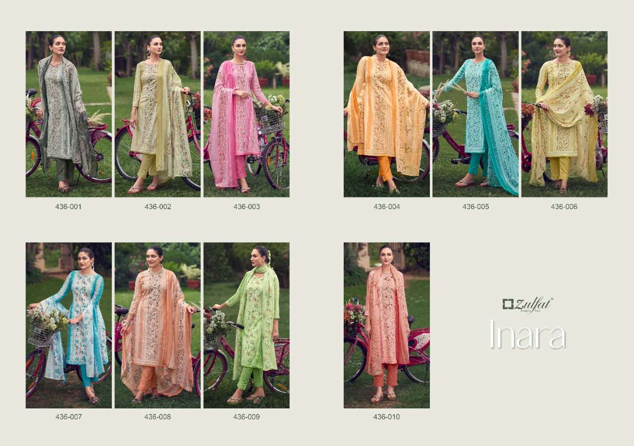 zulfat designer inara pure cotton salwar kameez catalogue surat