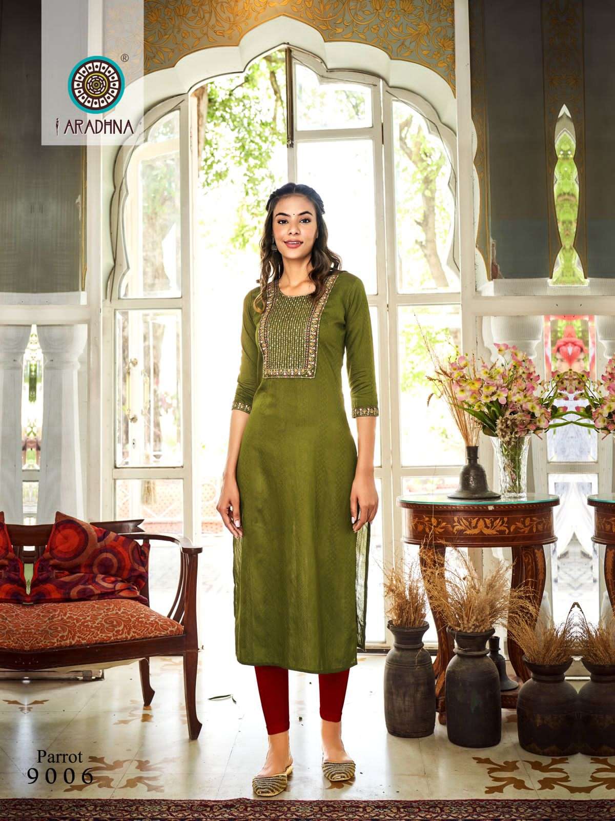 aradhana parrot vol 9 9001-9006 series fancy viscose with embroidery work kurtis wholesale price surat