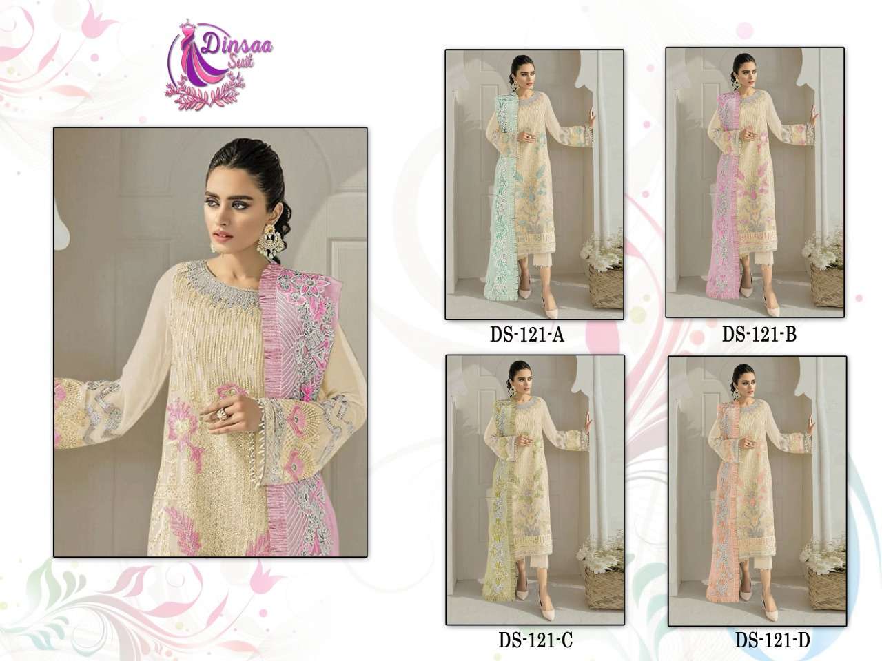 dinsaa suits 121 colour edition faux georgette embroidered salwar kameez wholesale price surat