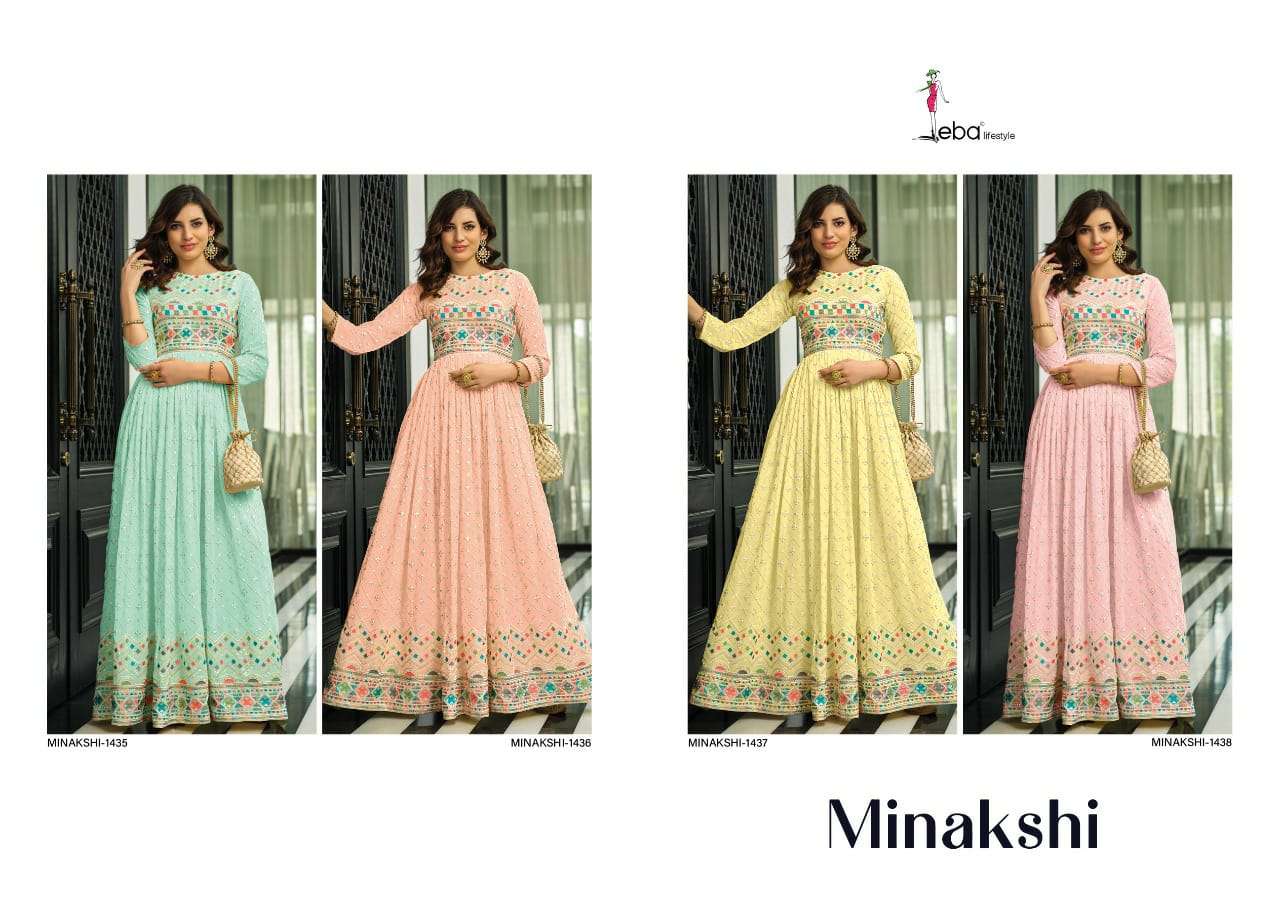 eba lifestyle minakshi 1435-1438 series georgette fancy look embroidered work salwar kameez surat