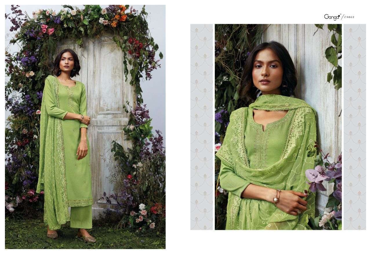 ganga aohna premium cotton satin  with embroidered salwar kameez best price surat