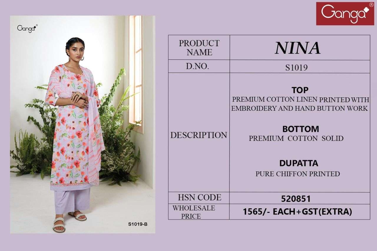 ganga nina 1019 designer cotton linen salwar kameez online wholesaler surat