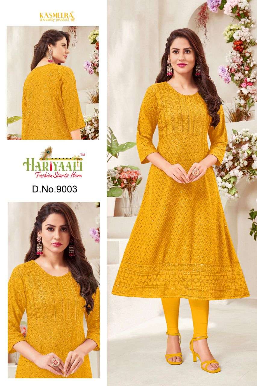 hariyaali aleena 9001-9010 rayon sequence work 10 beautiful colours kurtis wholesale price surat