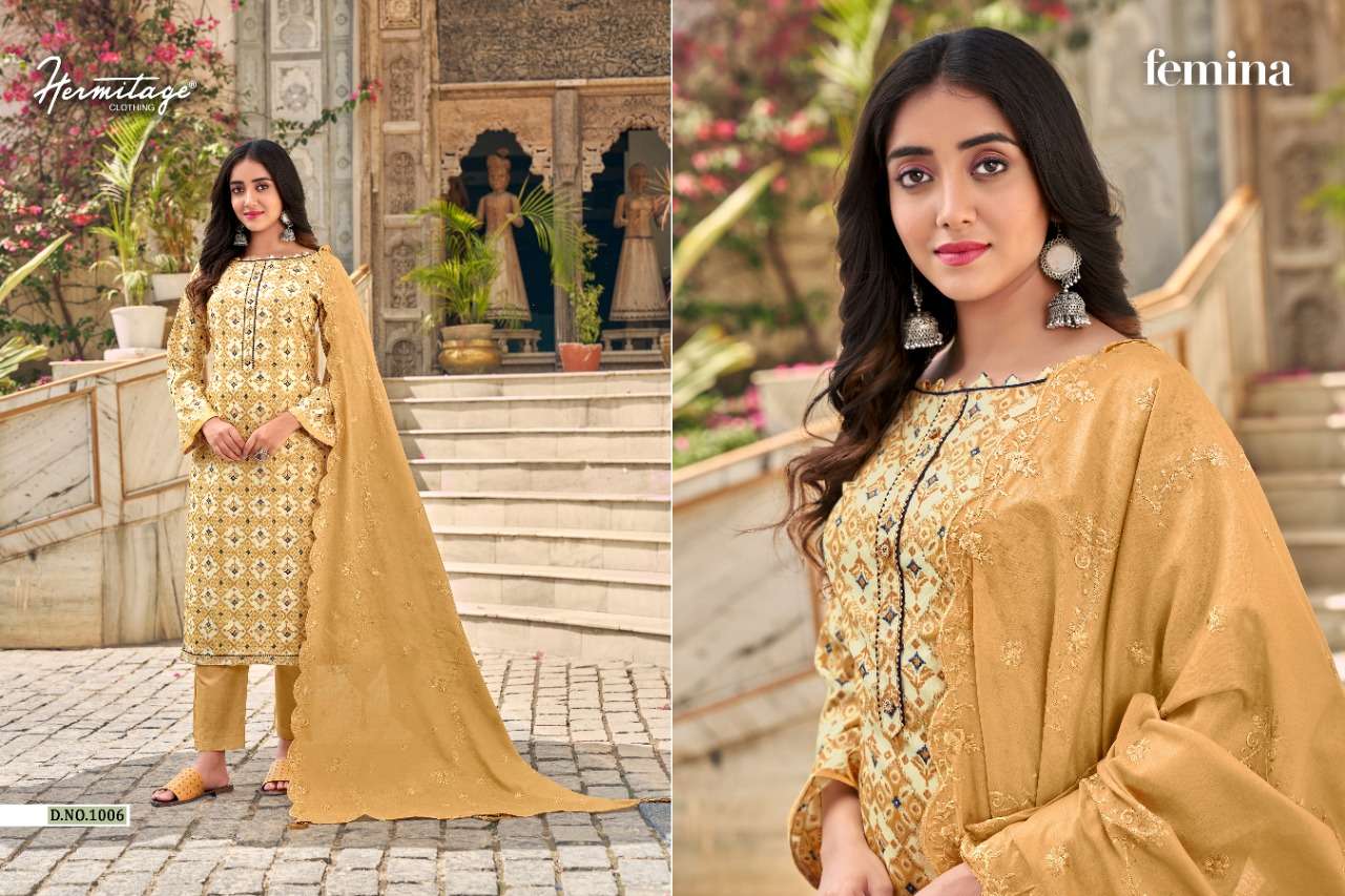 hermitage clothing femina 1001-1009 series pure cotton printed salwar kameez surat