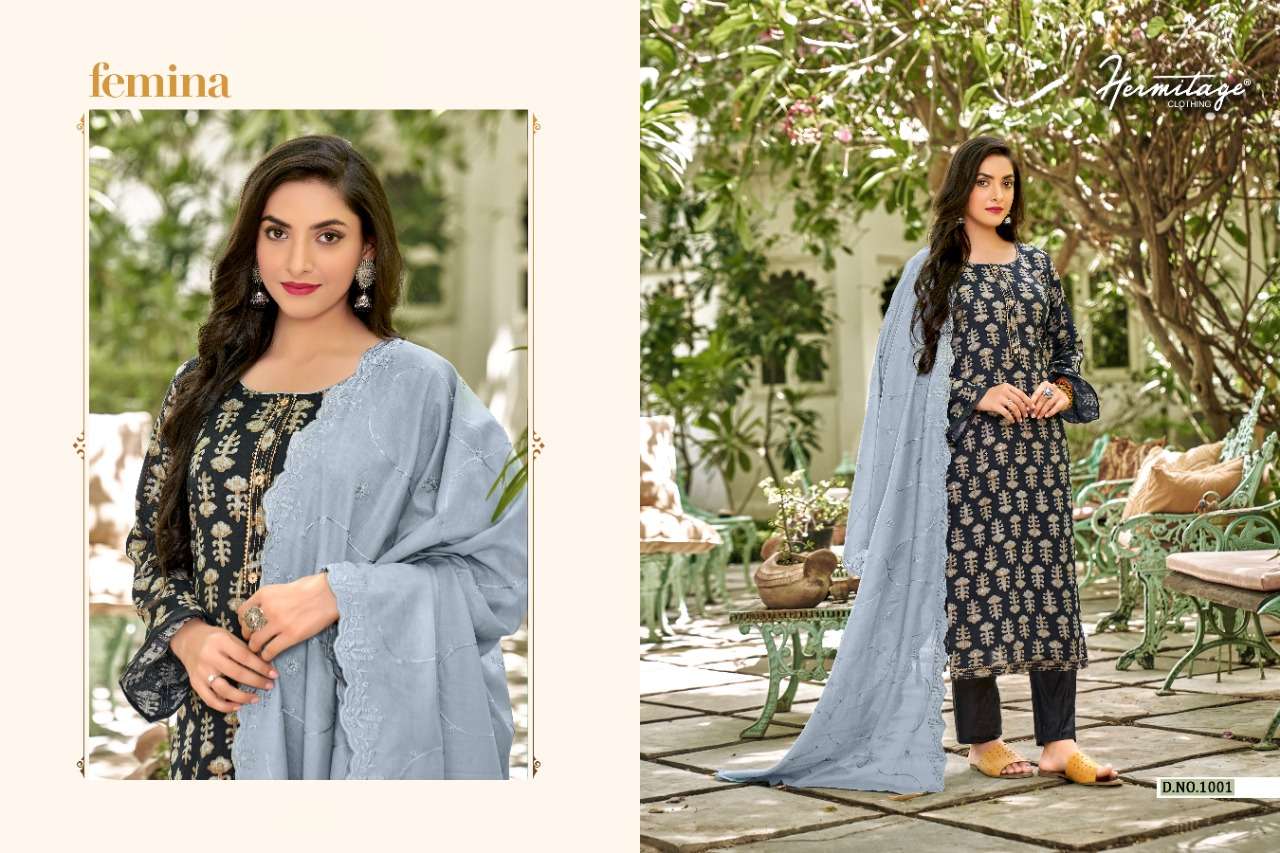 hermitage clothing femina 1001-1009 series pure cotton printed salwar kameez surat