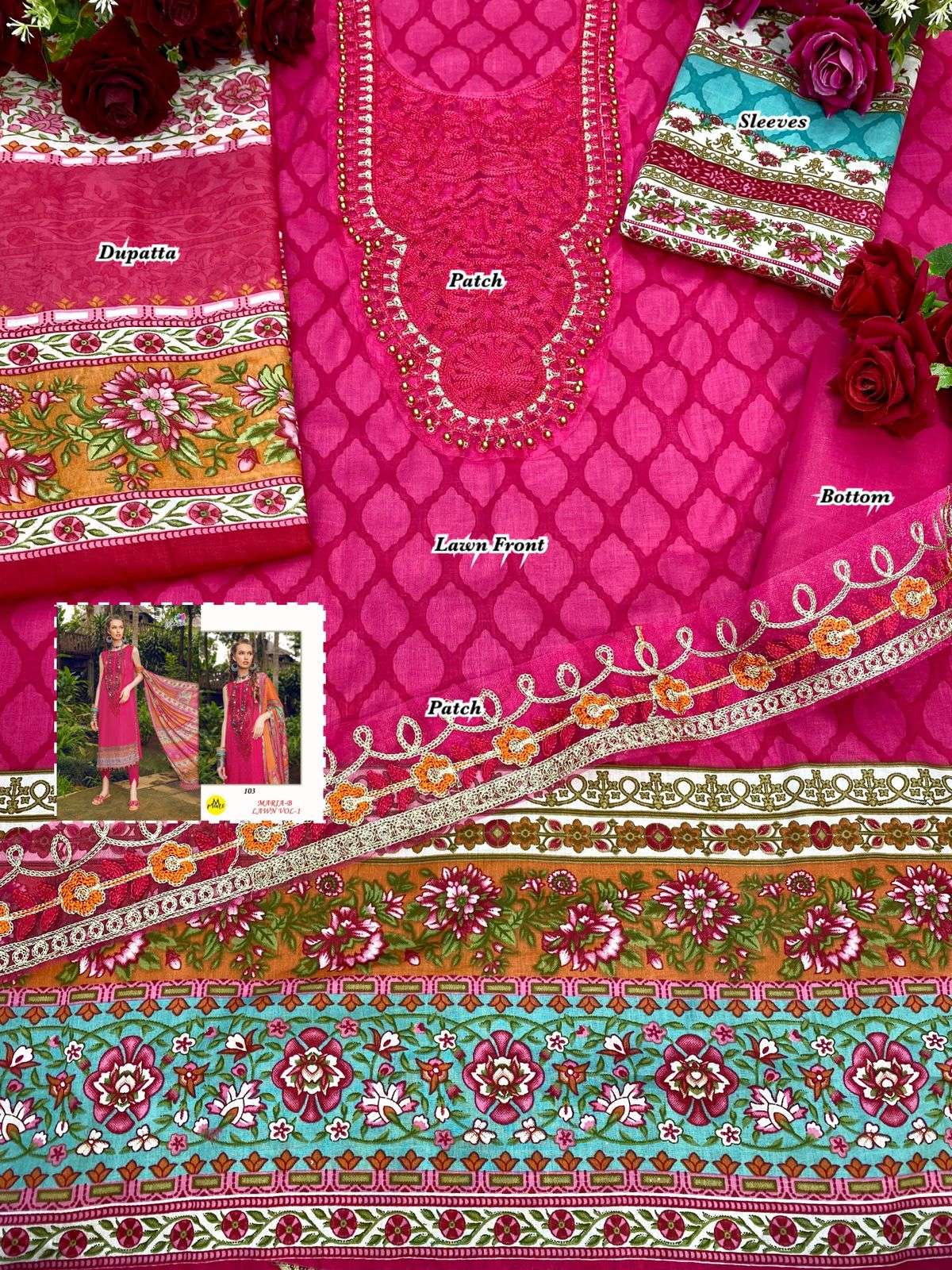 maahiri fashion maria b lawn vol 1 101-104 series cambric printed salwar kameez surat