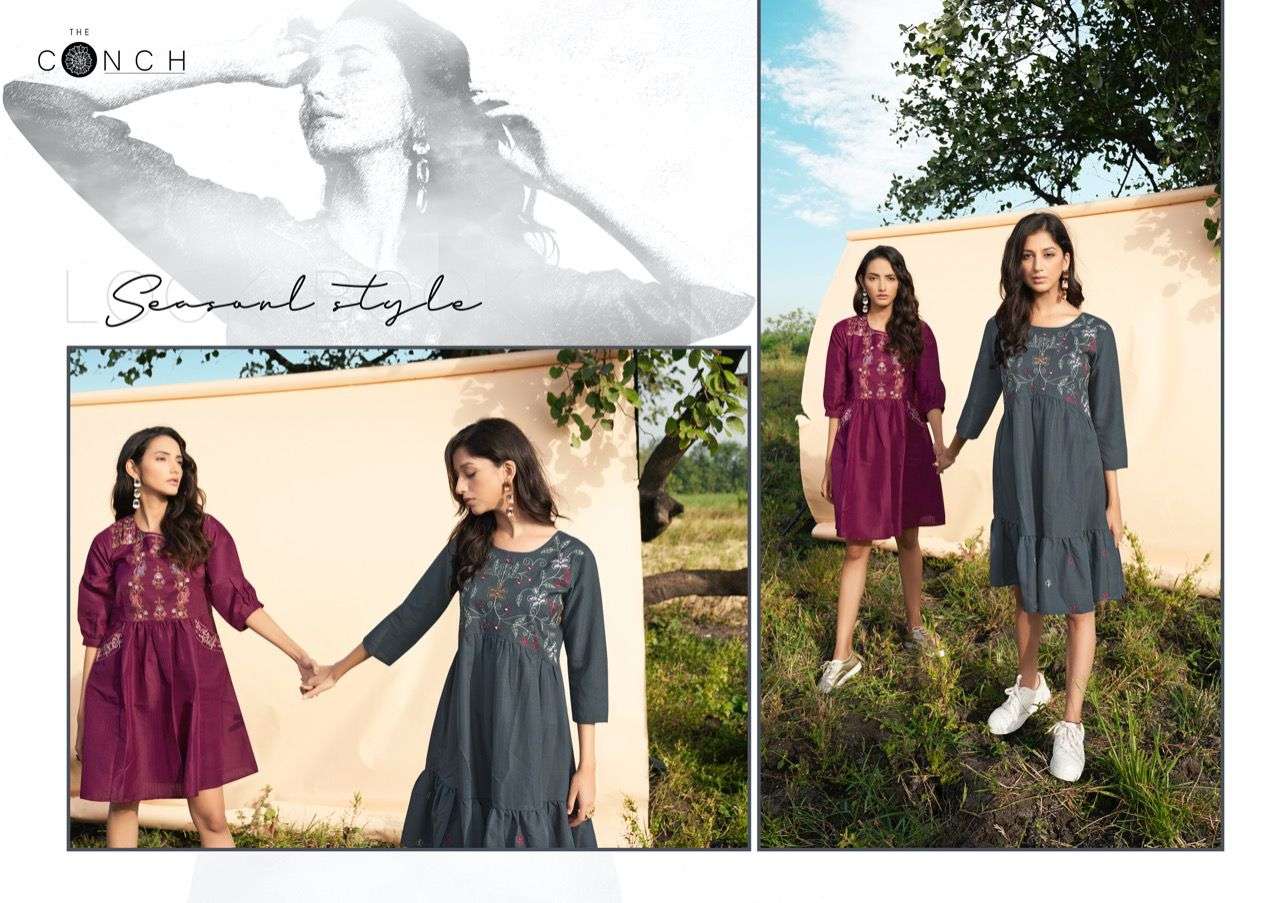 riya designer conch 1101-1106 series branded imported fabrics kurtis wholesale price surat