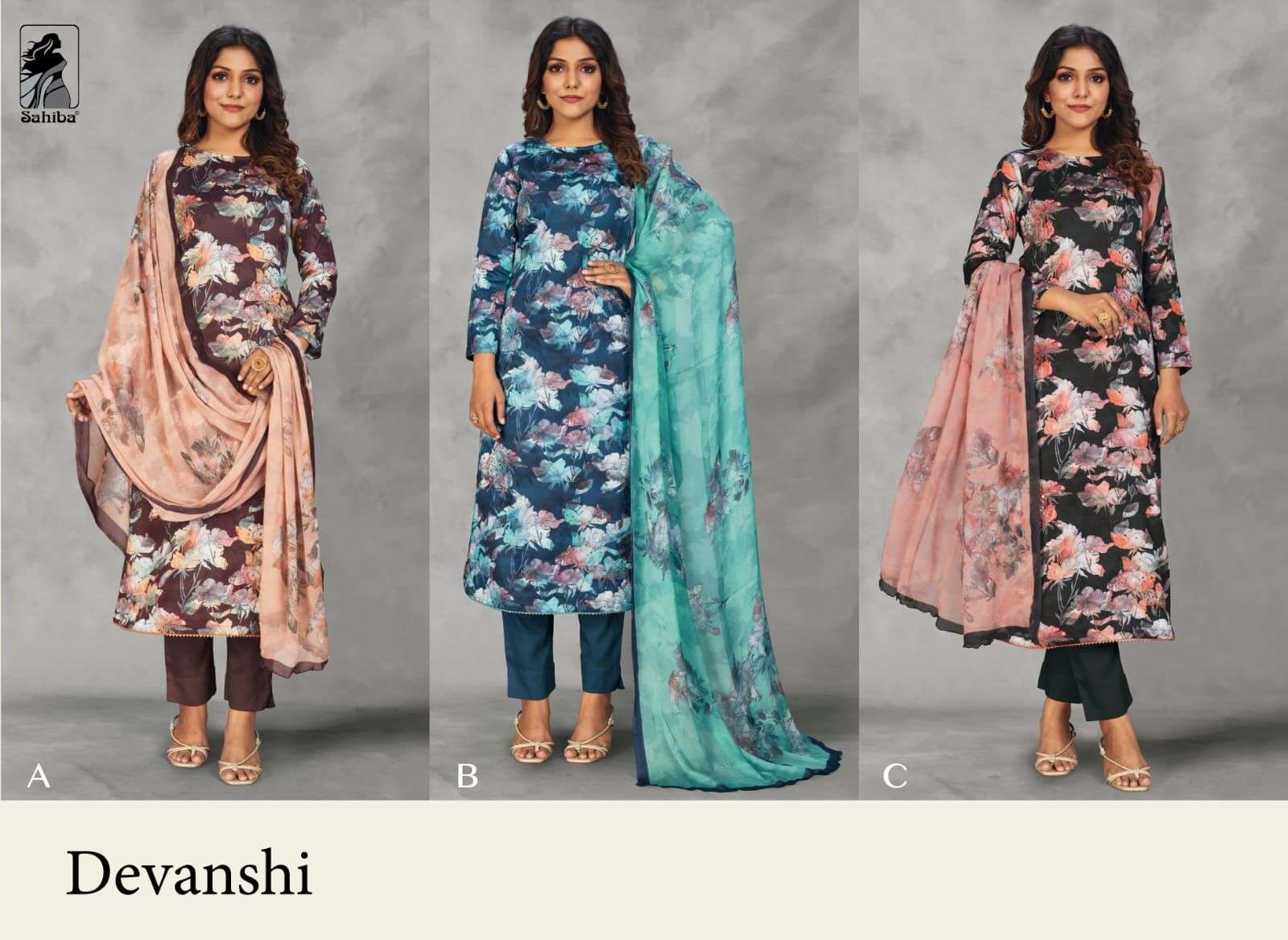 sahiba devanshi cotton satin digital printed with work dress material wholesale price surat