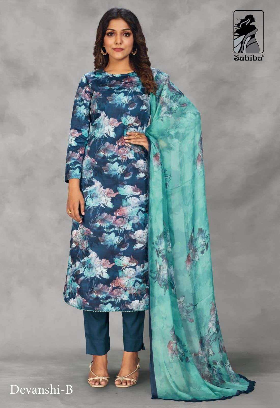 sahiba devanshi cotton satin digital printed with work dress material wholesale price surat