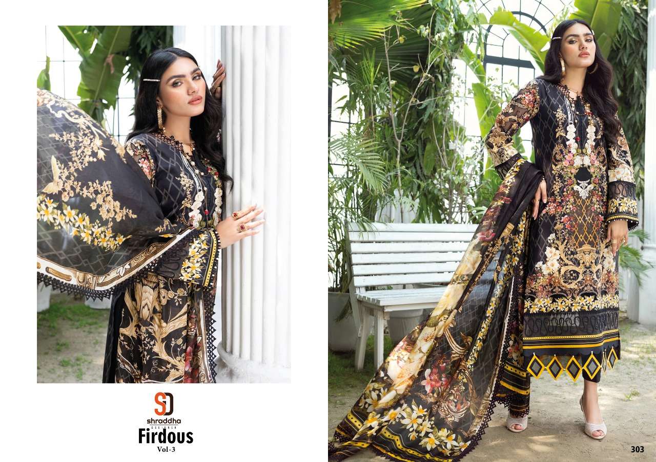 shraddha designer firdous vol 3 lawn cotton printed salwar kameez wholesale price surat