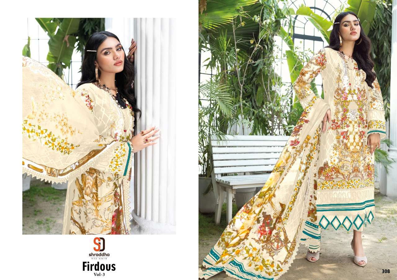 shraddha designer firdous vol 3 lawn cotton printed salwar kameez wholesale price surat