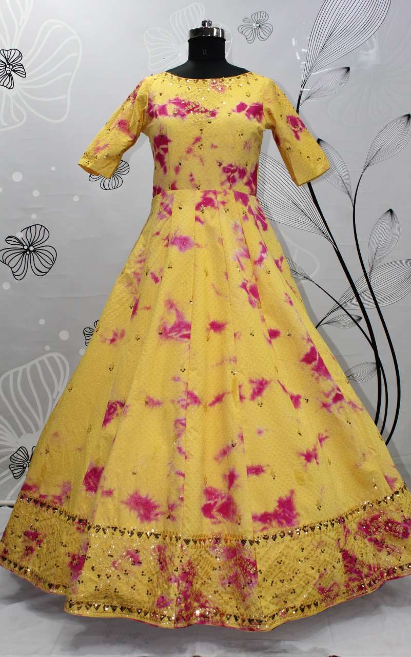 shubhkala flory vol 20 4731-4738 series cotton shibori printed designer gown collection wholesale price surat
