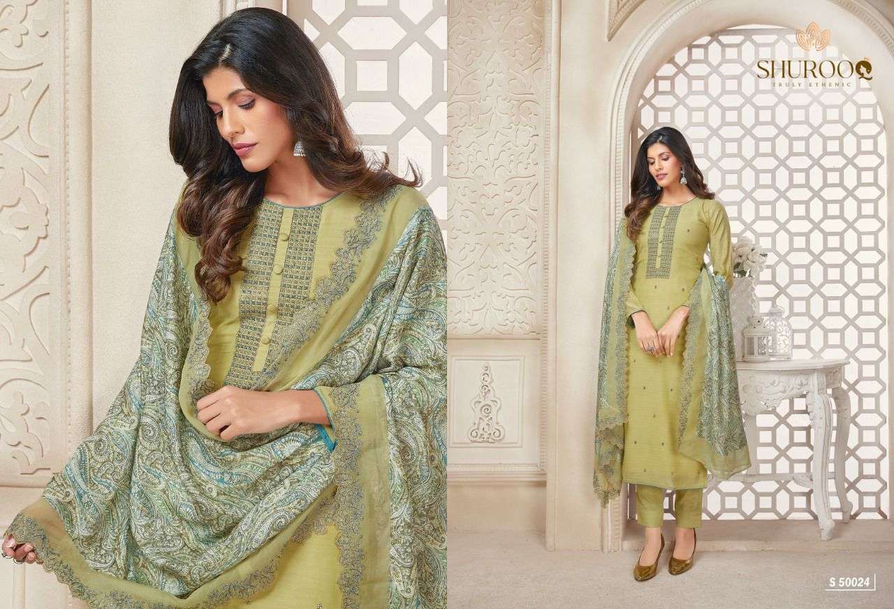 shurooq mayra 5021-5024 series pure cottton silk embroidered designer salwar kameez surat