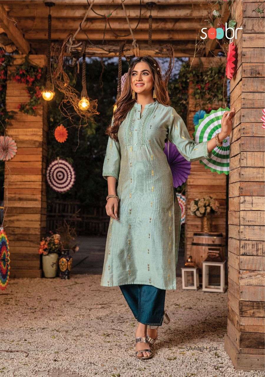 soobr saanjh 101-106 series silky fabrics fancy embroidered tops collection wholesale price surat
