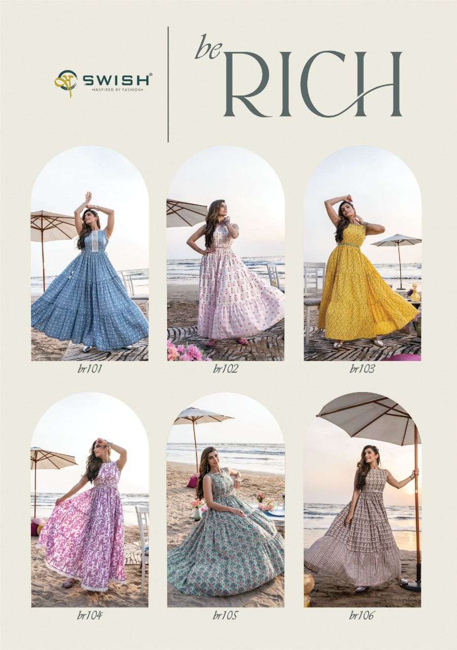 swish be rich 101-106 series pure cotton long designer kurtis wholesale price surat