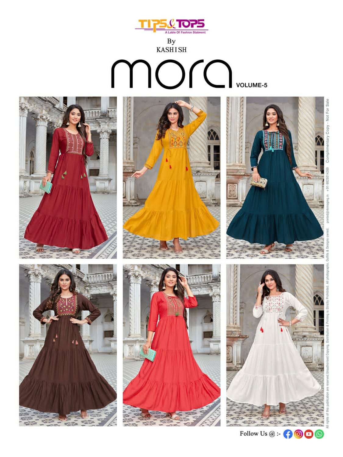 tips and tops mora vol 5 501-506 series heavy rayon fancy kurtis wholesale price surat