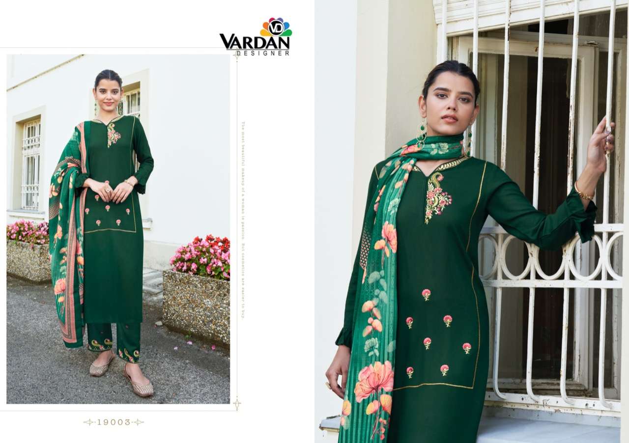vardan designer sarshiya vol 1 rayon embroidered work kurtis bottom with dupatta collection best price surat