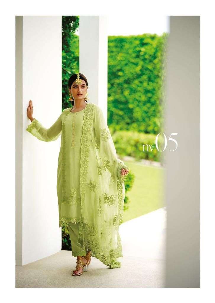 varsha fashion nivanshi 01-05 series viscose organza embroidered salwar kameez best price surat